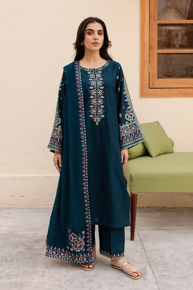 Nihan 3Pc - Embroidered Khaddar Dress - BATIK