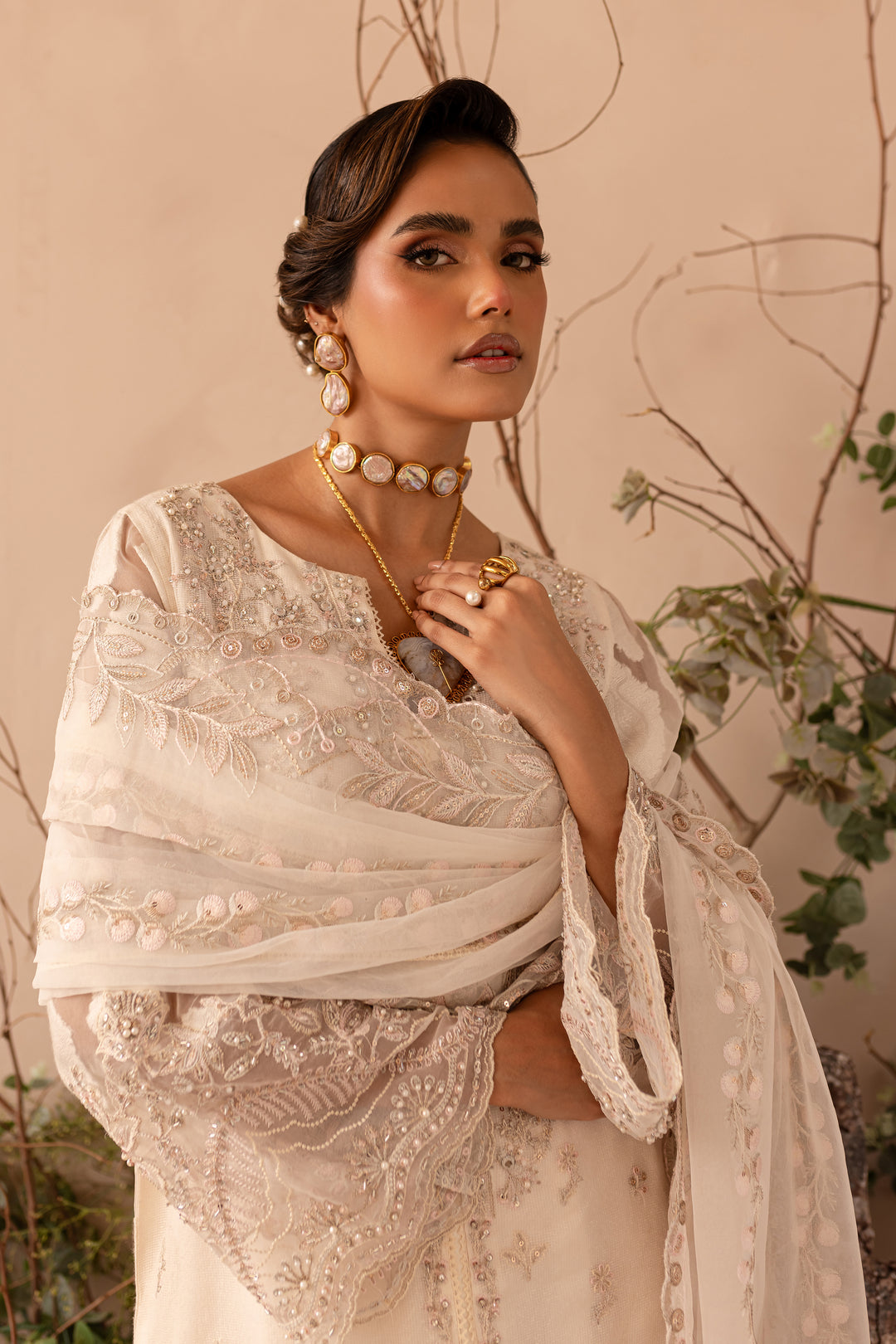 White Willow 3Pc - Embroidered Luxe PRET - BATIK