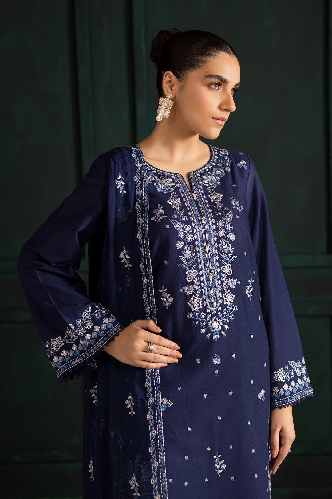 Adoro 3Pc - Embroidered Khaddar Dress