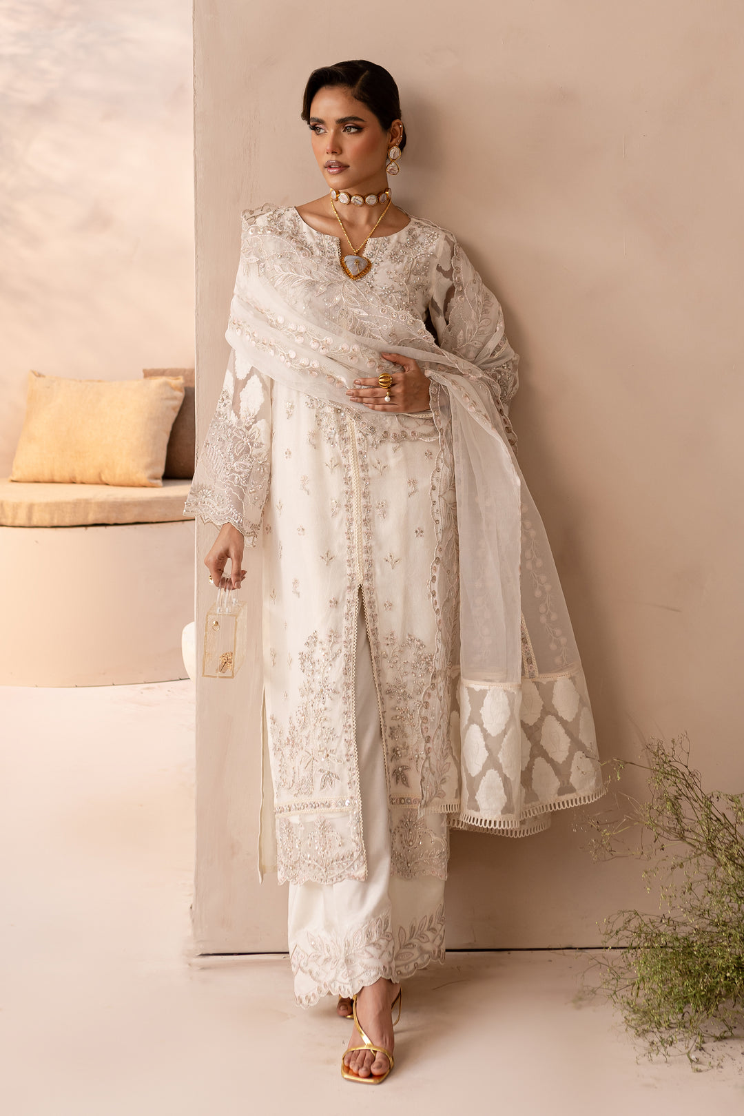 White Willow 3Pc - Embroidered Luxe PRET - BATIK