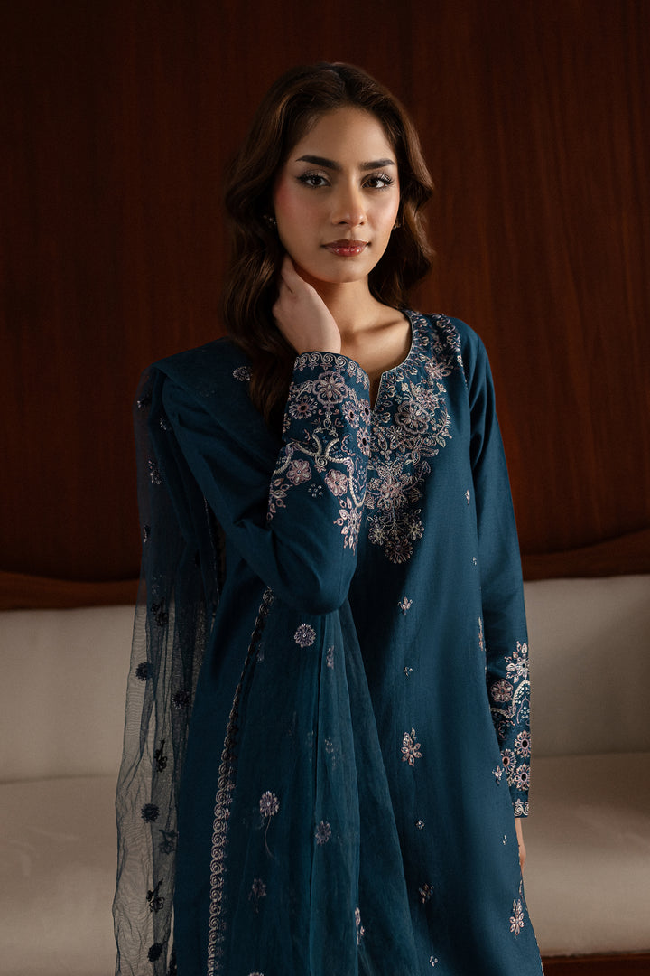 Blue Twinkle 3Pc - Embroidered Khaddar Dress - BATIK