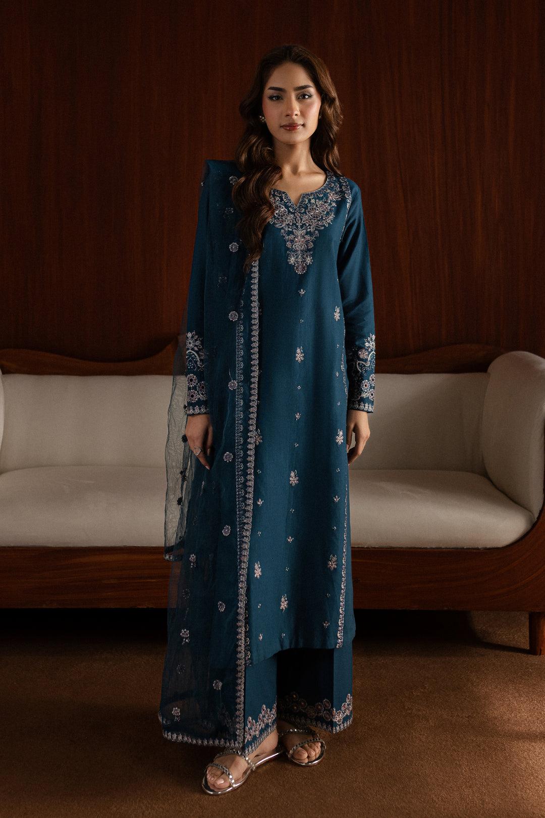 Blue Twinkle 3Pc - Embroidered Khaddar Dress - BATIK