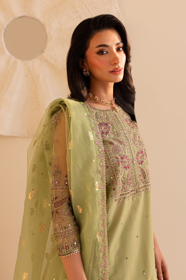 Green Cherry 3Pc - Embroidered Sharara Pret