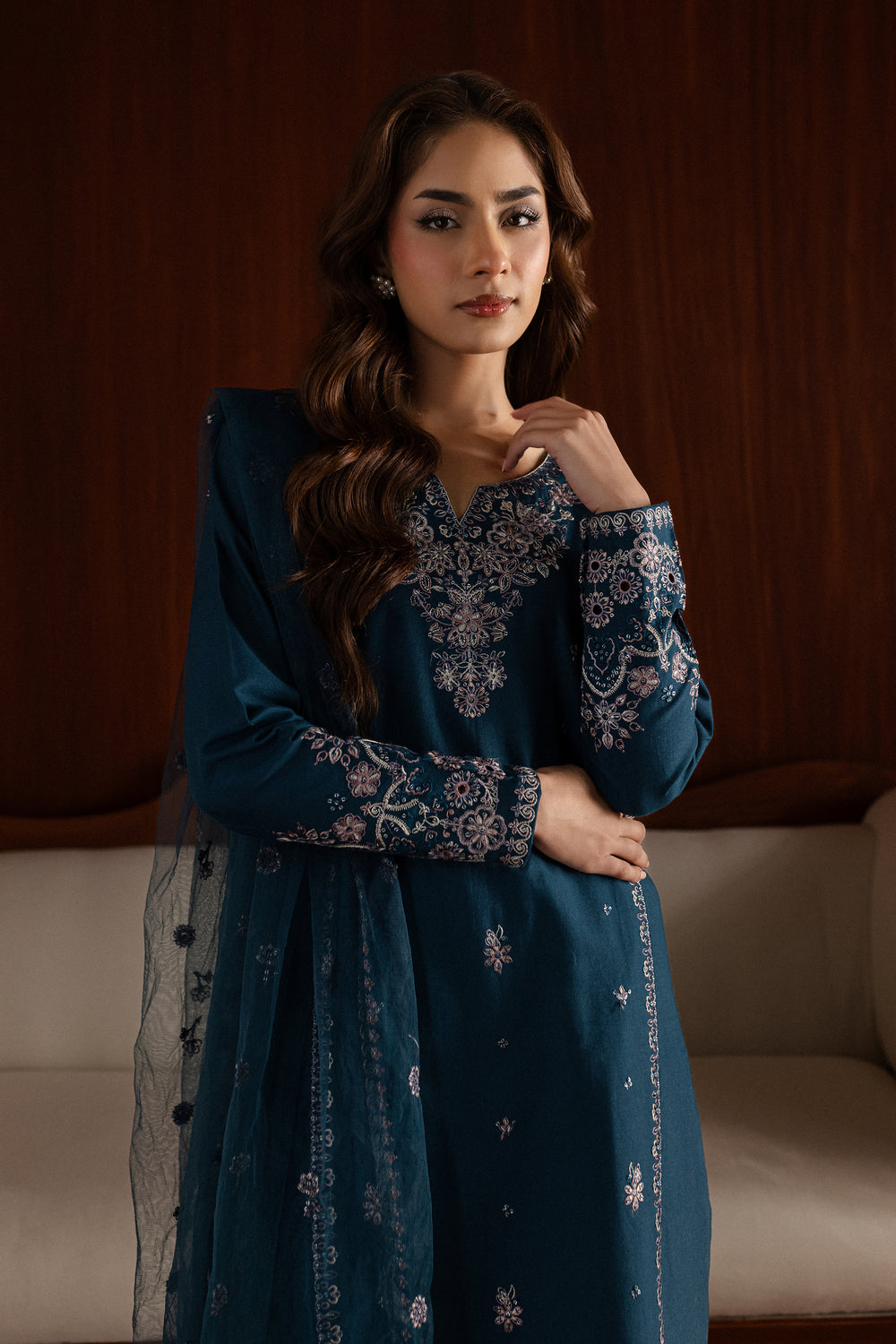 Blue Twinkle 3Pc - Embroidered Khaddar Dress - BATIK