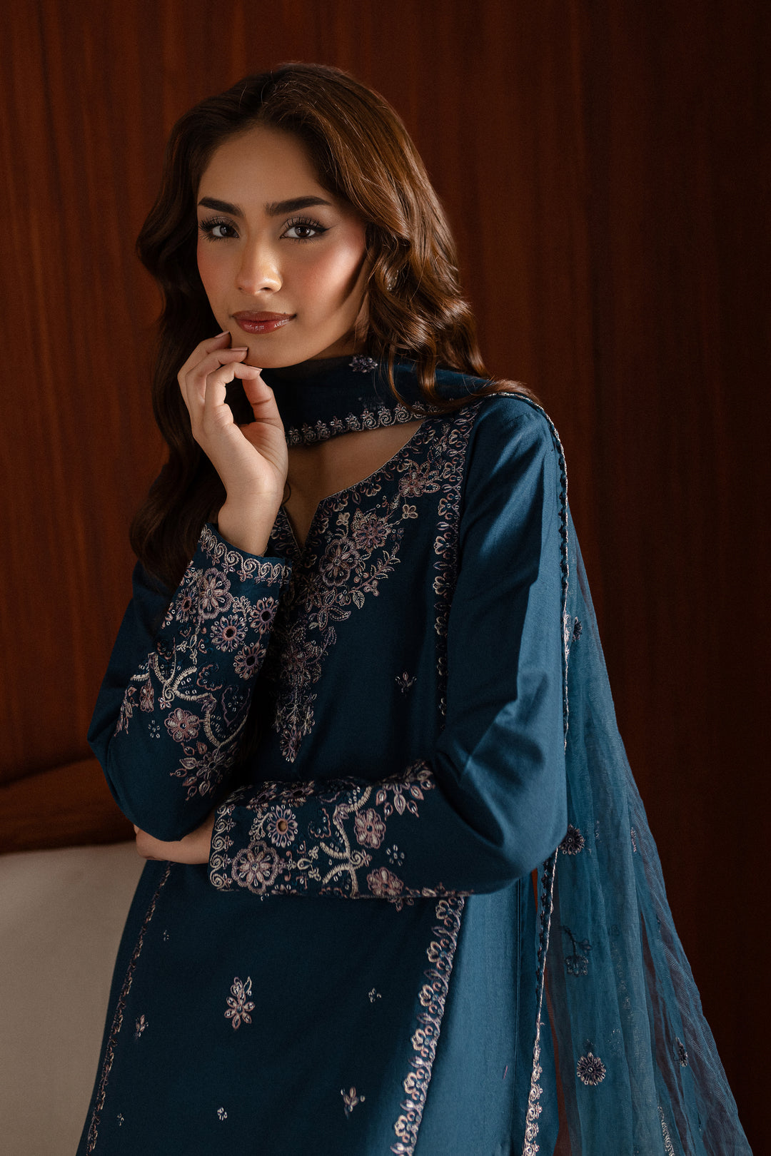 Blue Twinkle 3Pc - Embroidered Khaddar Dress - BATIK