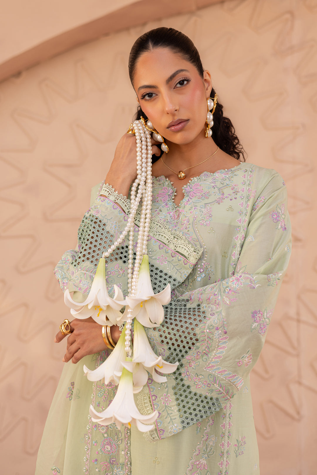 Meeral Green 3Pc - Embroidered Luxe Pret