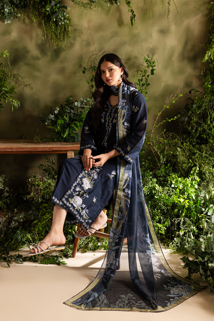 Denim 3Pc - Embroidered Lawn Dress - BATIK