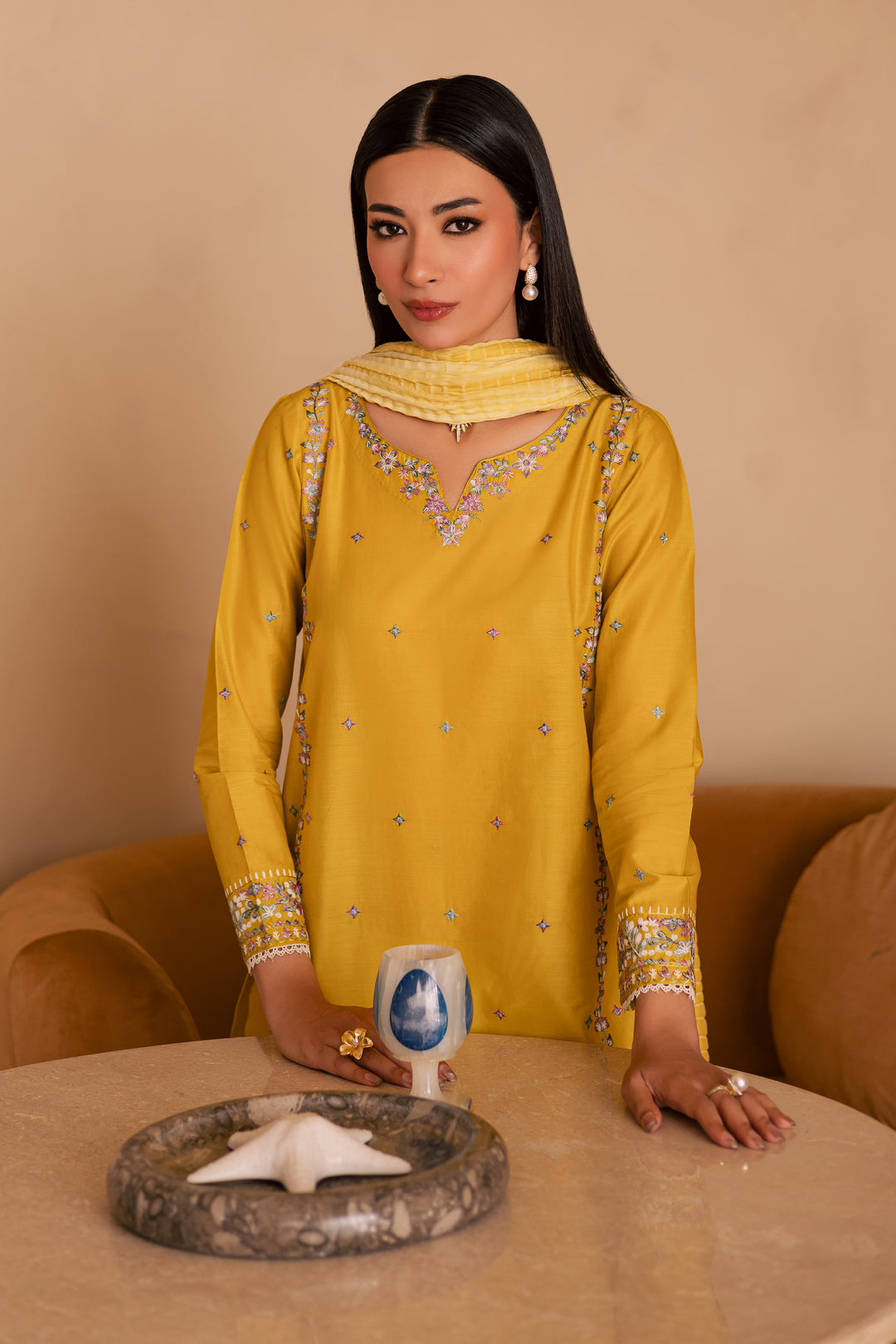 Misol 3Pc - Embroidered Solid Dress - BATIK