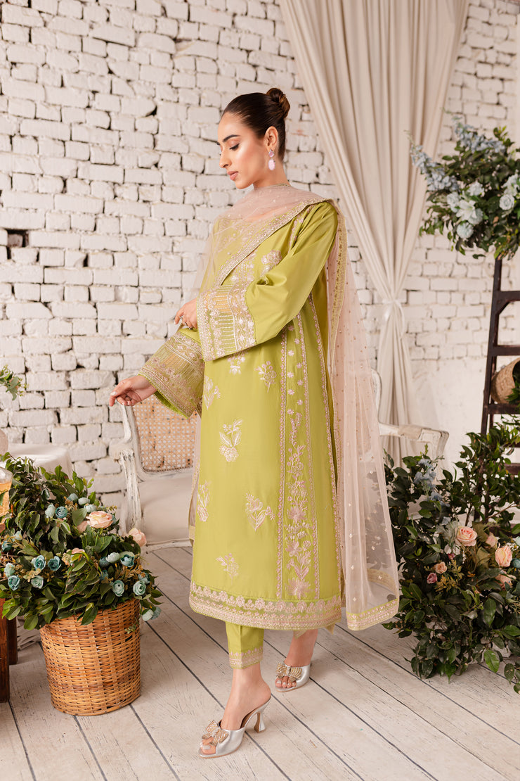 Forest Green 3Pc - Embroidered Lawn Dress - BATIK
