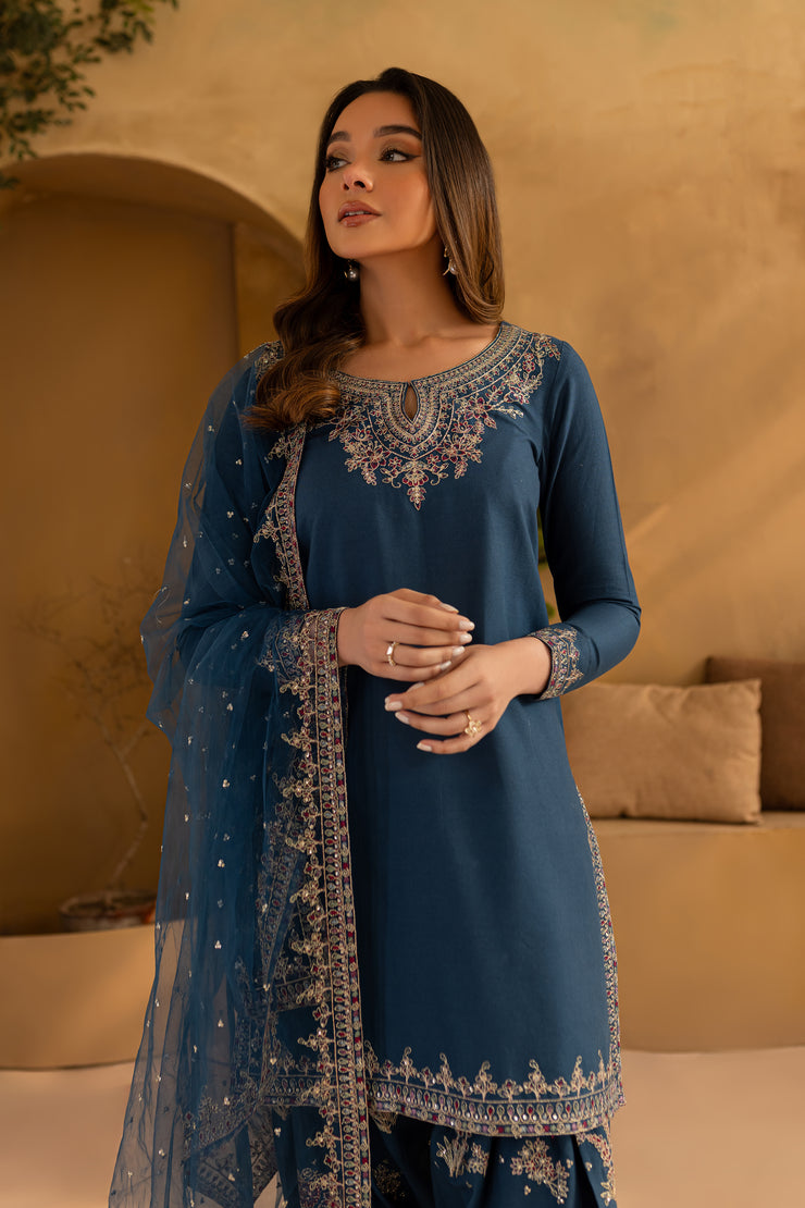 Joey 3Pc- Embroidered Khaddar Dress