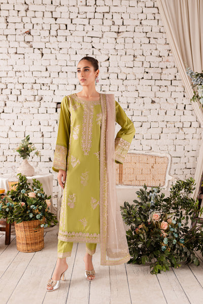 Forest Green 3Pc - Embroidered Lawn Dress