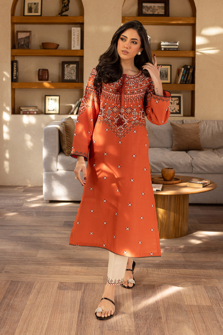 Royal Rust 2Pc - Embroidered Khaddar Dress - BATIK