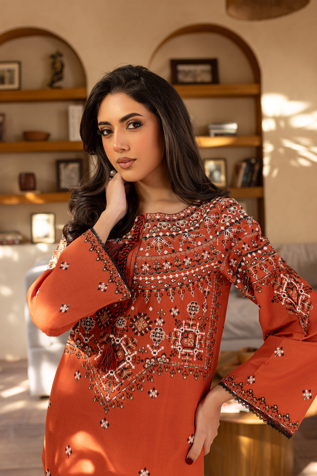 Royal Rust 2Pc - Embroidered Khaddar Dress - BATIK