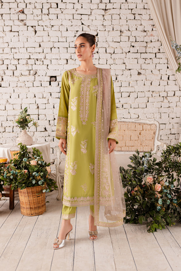 Forest Green 3Pc - Embroidered Lawn Dress