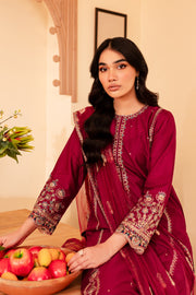 Vivid Burgundy 3Pc - Embroidered Lawn Dress