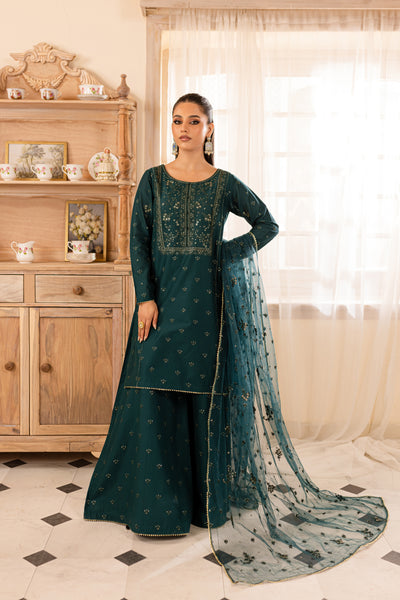 Teal Sitara 3Pc - Embroidered Lawn Dress - BATIK