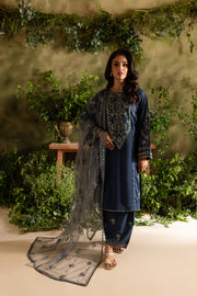 Blue Aurora 3Pc - Embroidered Lawn Dress - BATIK