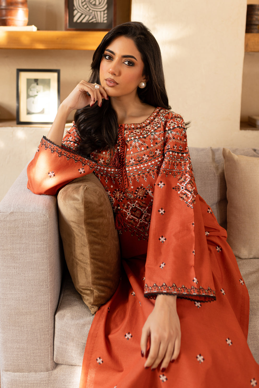 Royal Rust 2Pc - Embroidered Khaddar Dress - BATIK