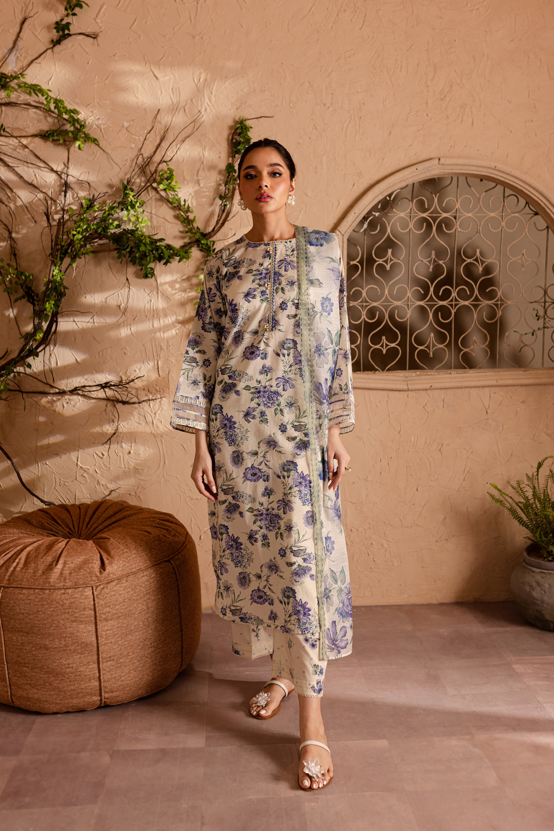 White Hemayal 3Pc - Printed Lawn Dress - BATIK