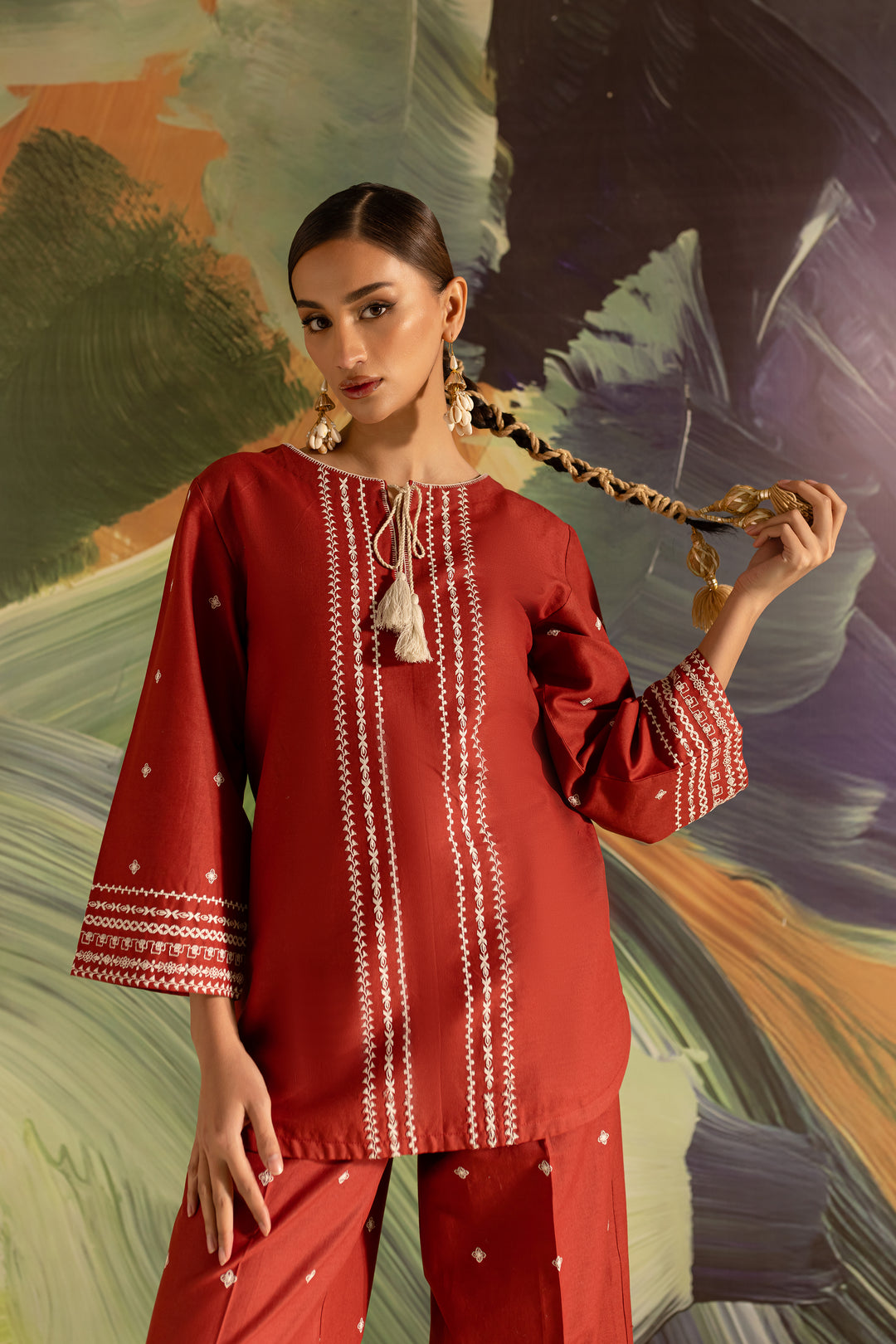 Brick 2Pc - Embroidered Khaddar Dress - BATIK