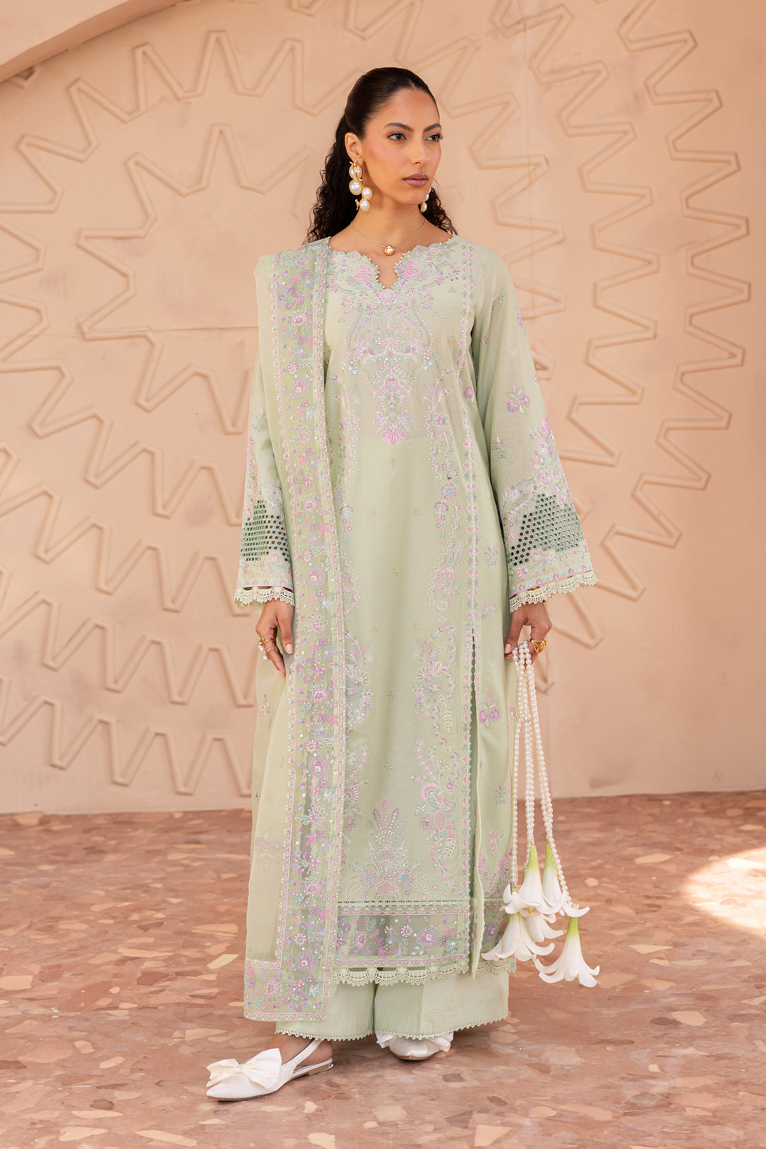 Meeral Green 3Pc - Embroidered Luxe Pret