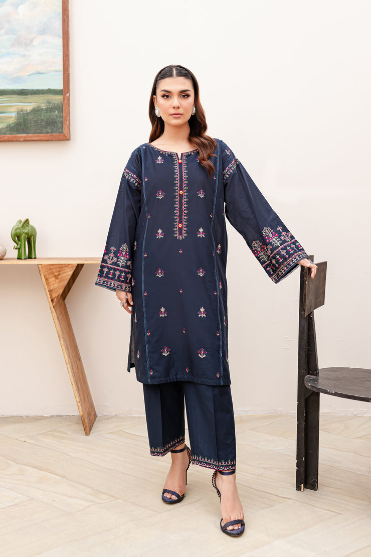 Blue Aster 2Pc - Embroidered Lawn Dress - BATIK