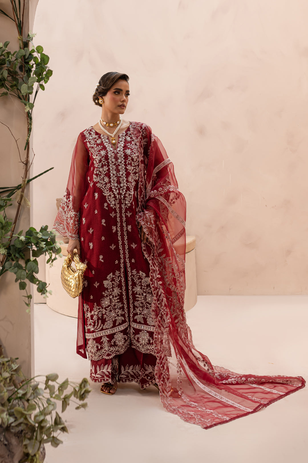 Ruby Rouge 3Pc - Embroidered Luxe PRET - BATIK