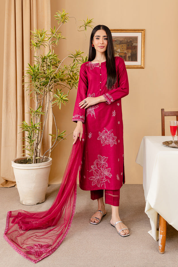 Lilly 3Pc - Embroidered Karandi Dress