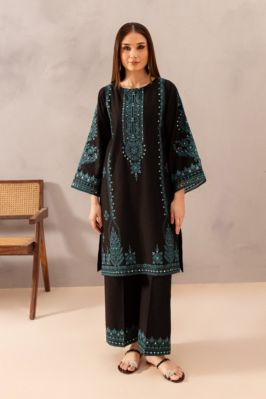 Misha Black 2Pc - Embroidered Karandi Dress - BATIK