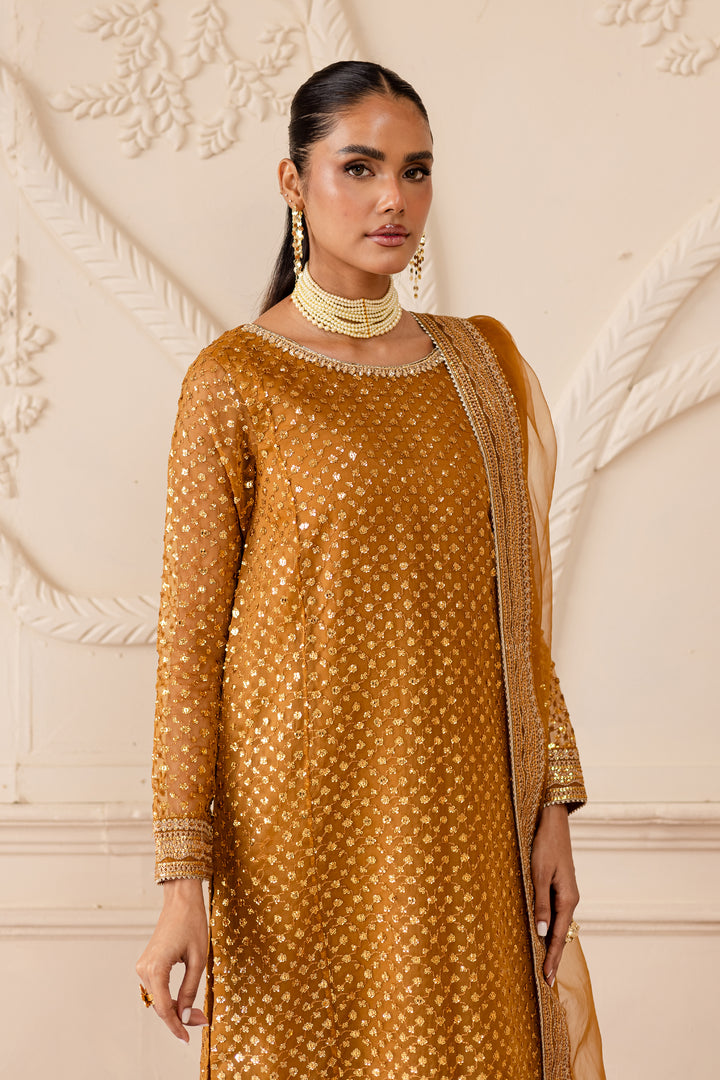 Ezra Mustard 3Pc - Embroidered Luxe Pret