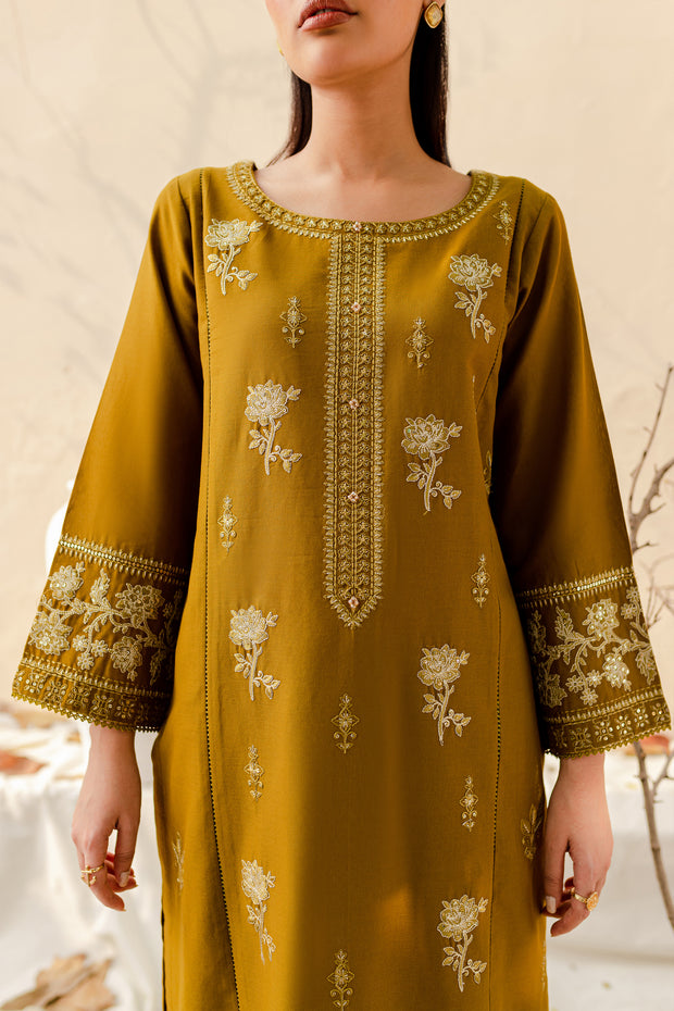 Olive 2Pc - Embroidered Khaddar Dress - BATIK