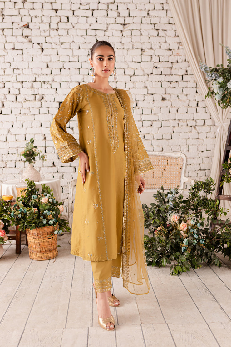 Gold Clay 3Pc - Embroidered Lawn Dress - BATIK