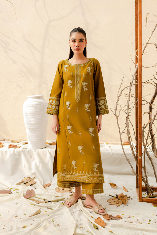 Olive 2Pc - Embroidered Khaddar Dress - BATIK