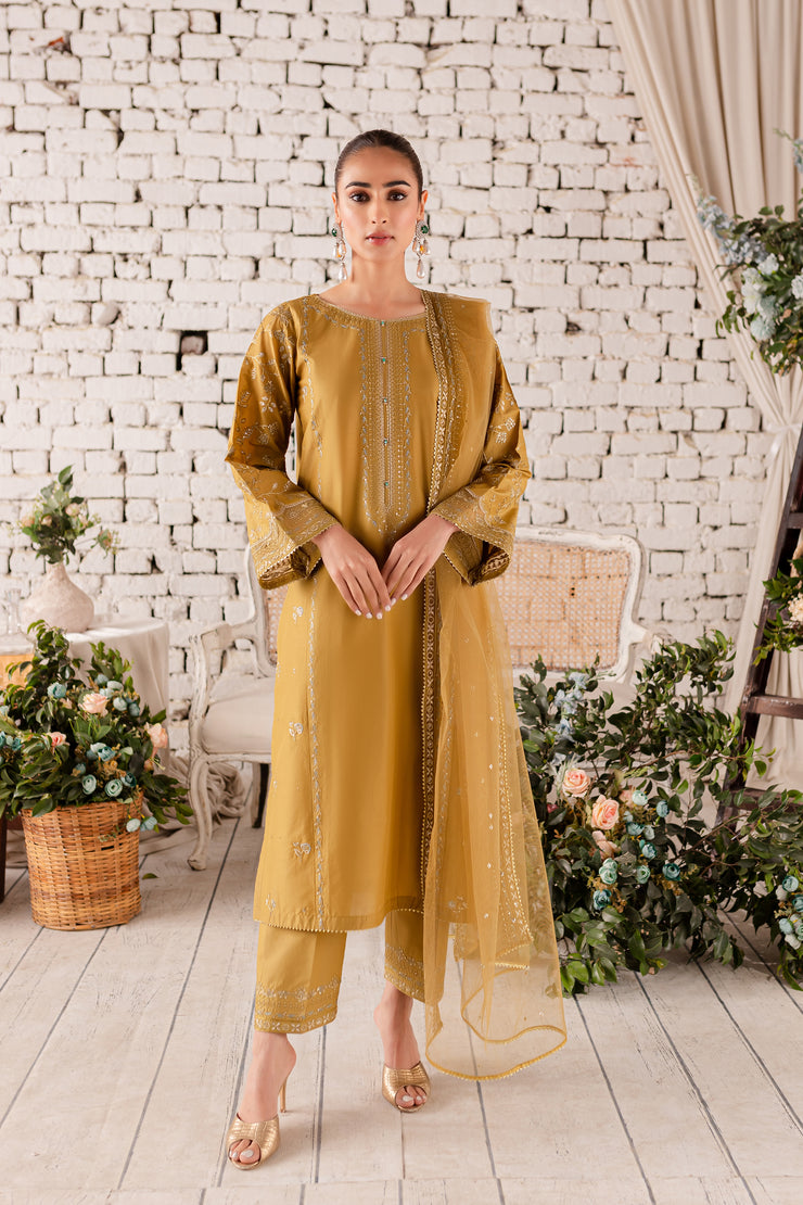Gold Clay 3Pc - Embroidered Lawn Dress - BATIK