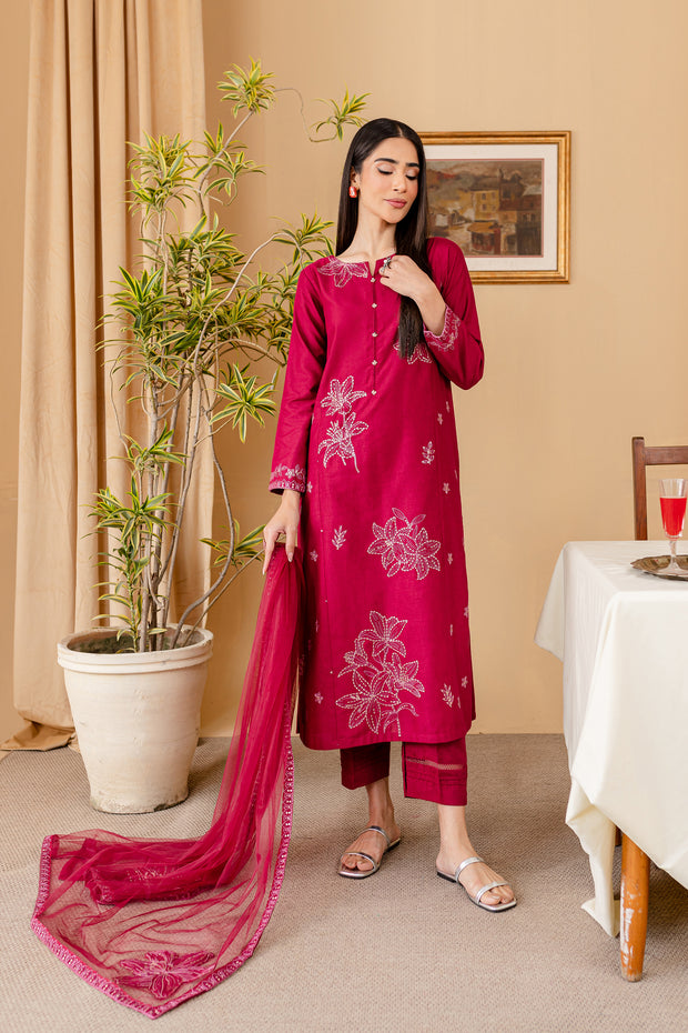 Lilly 3Pc - Embroidered Karandi Dress