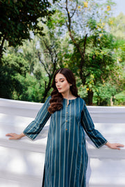 Blue Stripes 2Pc - Printed Cambric Dress - BATIK