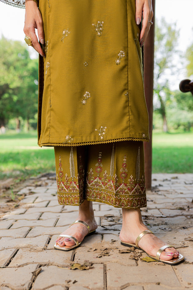 Green Gage 2Pc - Embroidered Karandi Dress - BATIK
