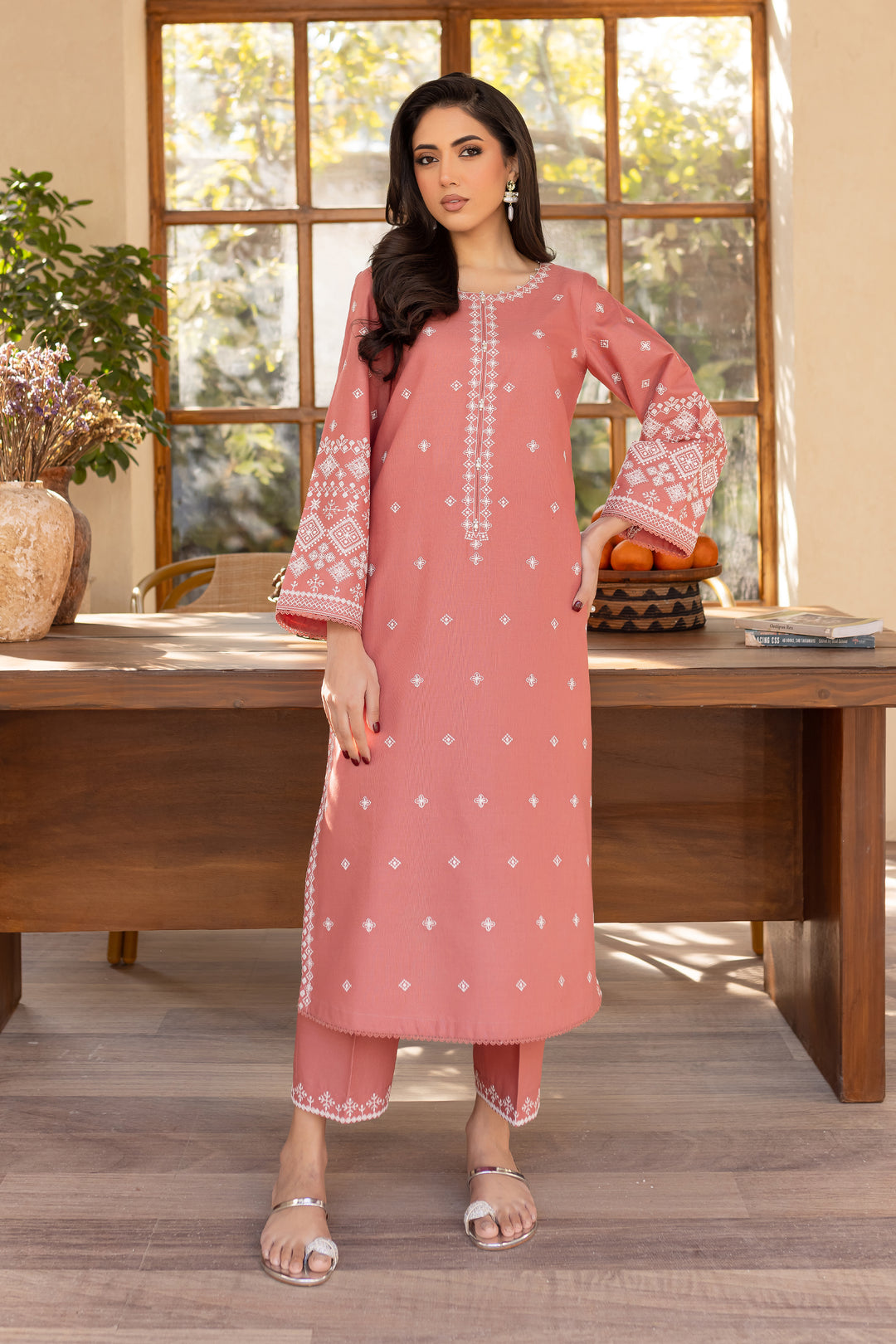 Coral Jasper 2Pc - Embroidered Khaddar Dress - BATIK