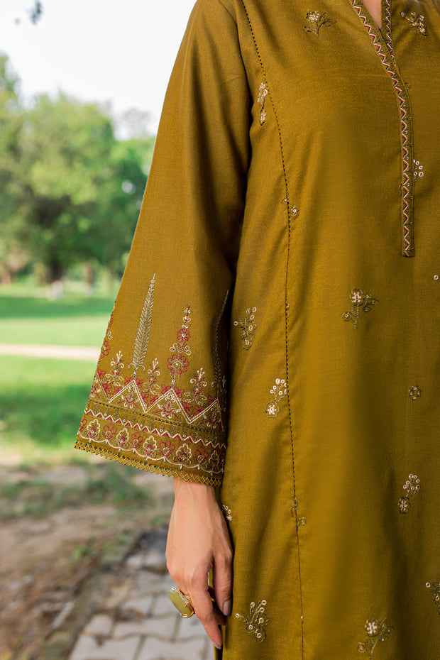 Green Gage 2Pc - Embroidered Karandi Dress - BATIK