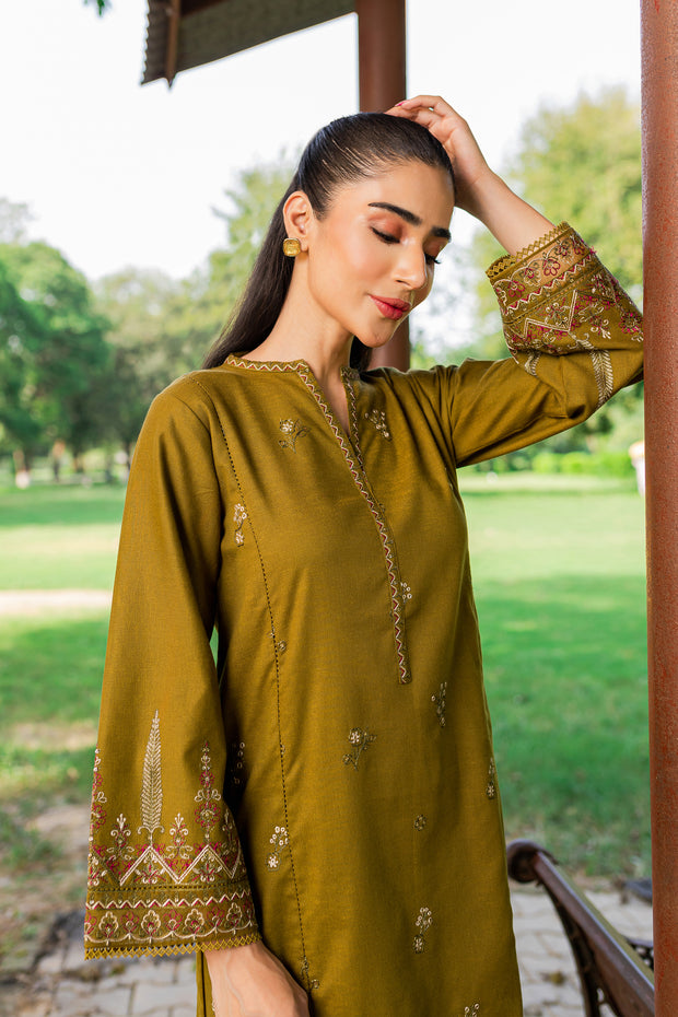 Green Gage 2Pc - Embroidered Karandi Dress - BATIK