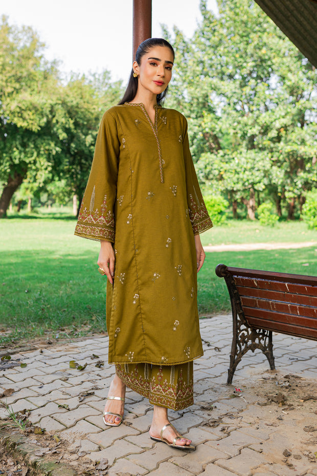 Green Gage 2Pc - Embroidered Karandi Dress - BATIK