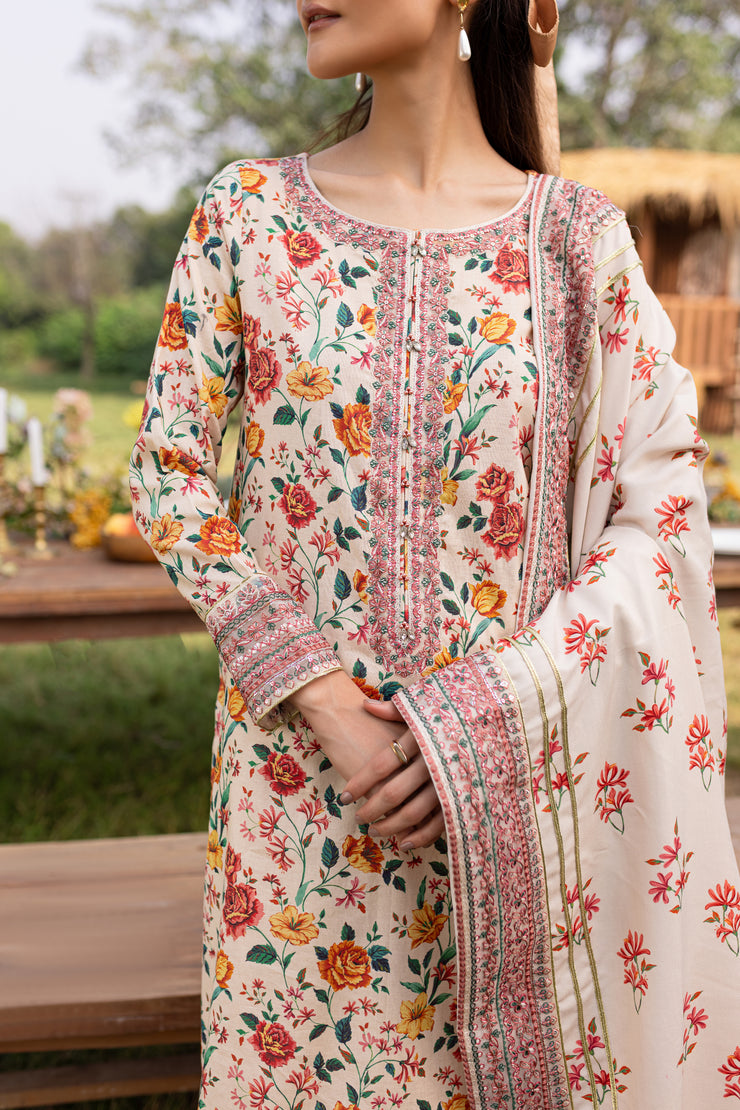 Russel 3Pc - Printed Khaddar Dress