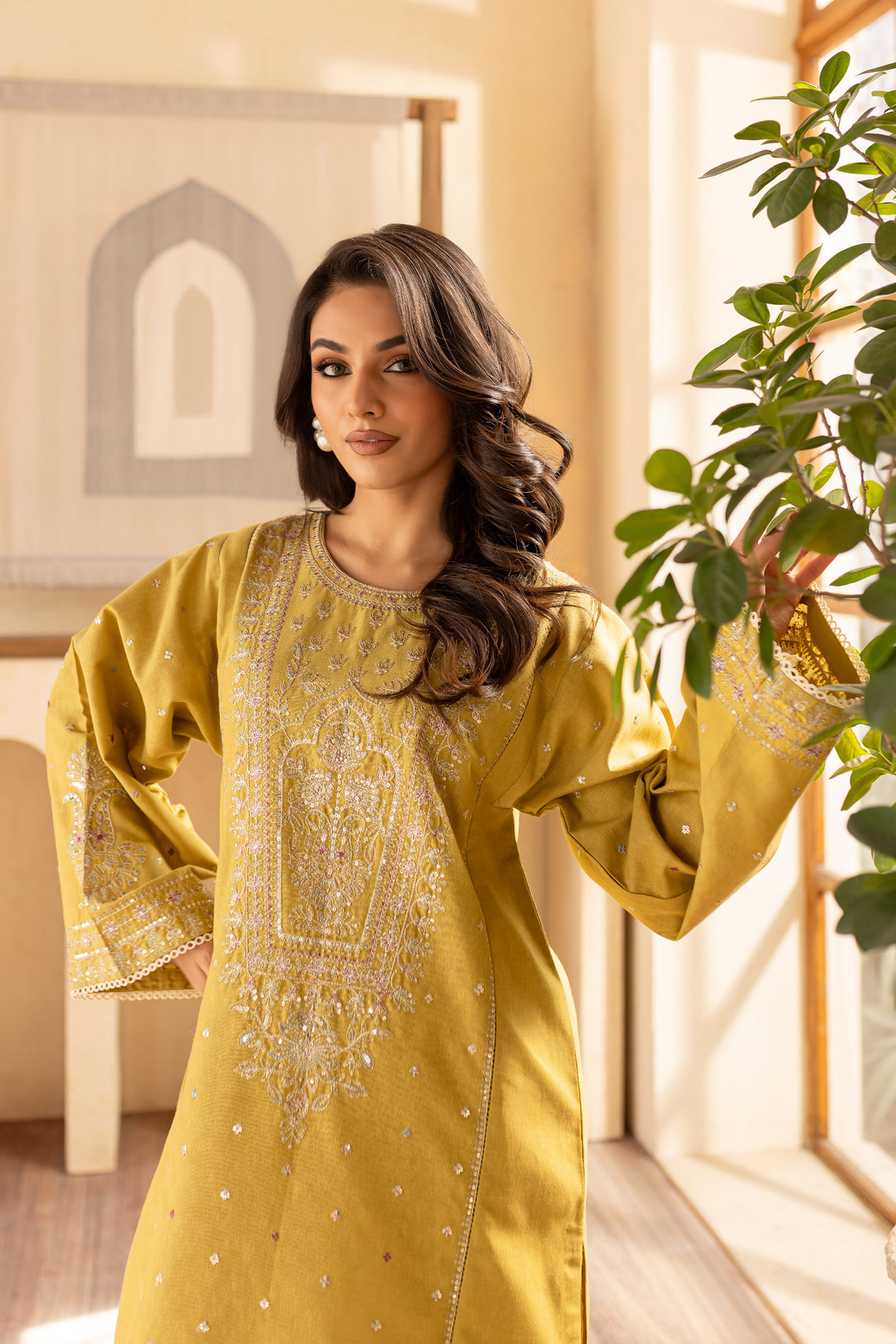 Rhea Lime 2Pc - Embroidered Karandi Dress - BATIK