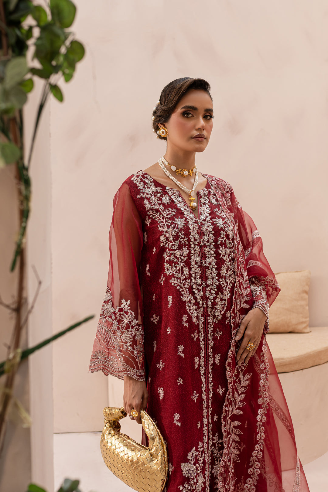 Ruby Rouge 3Pc - Embroidered Luxe PRET - BATIK