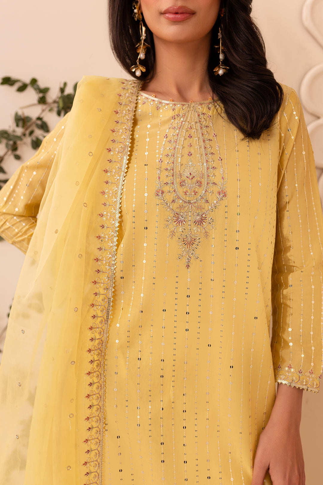 Macaroon 3Pc - Embroidered Sharara Pret