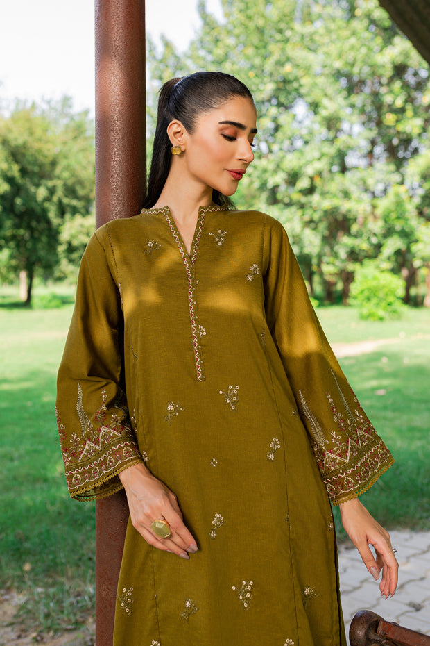 Green Gage 2Pc - Embroidered Karandi Dress - BATIK