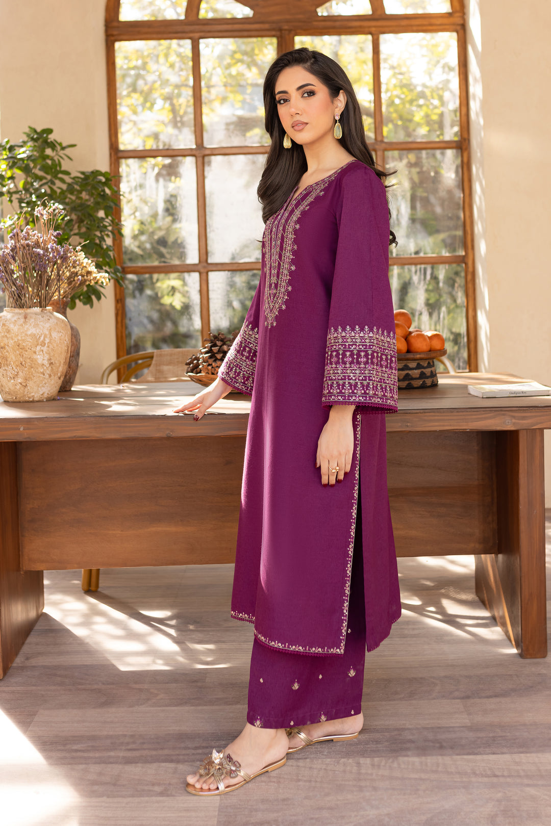 Vinho 2Pc - Embroidered Karandi Dress - BATIK