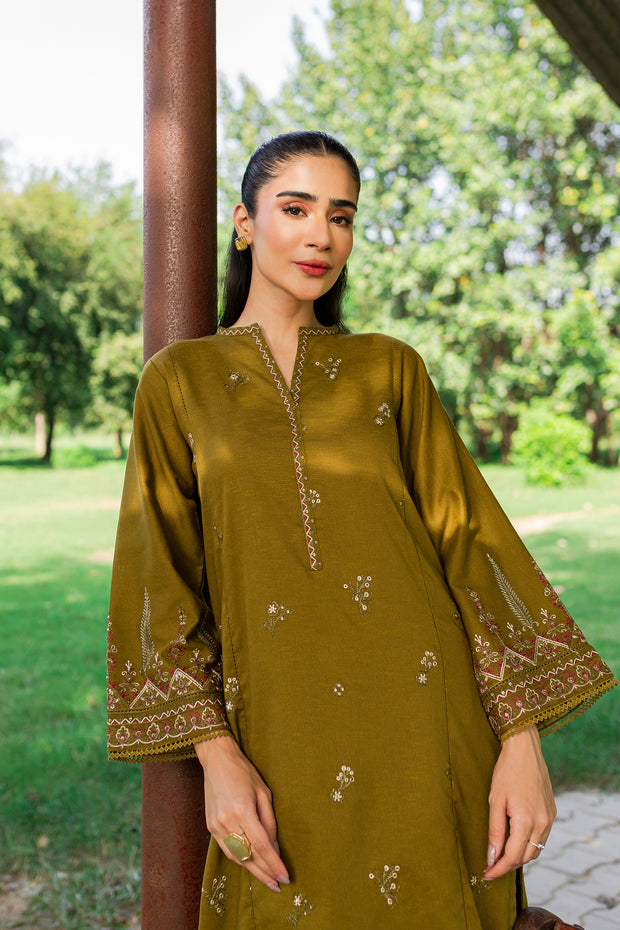 Green Gage 2Pc - Embroidered Karandi Dress - BATIK