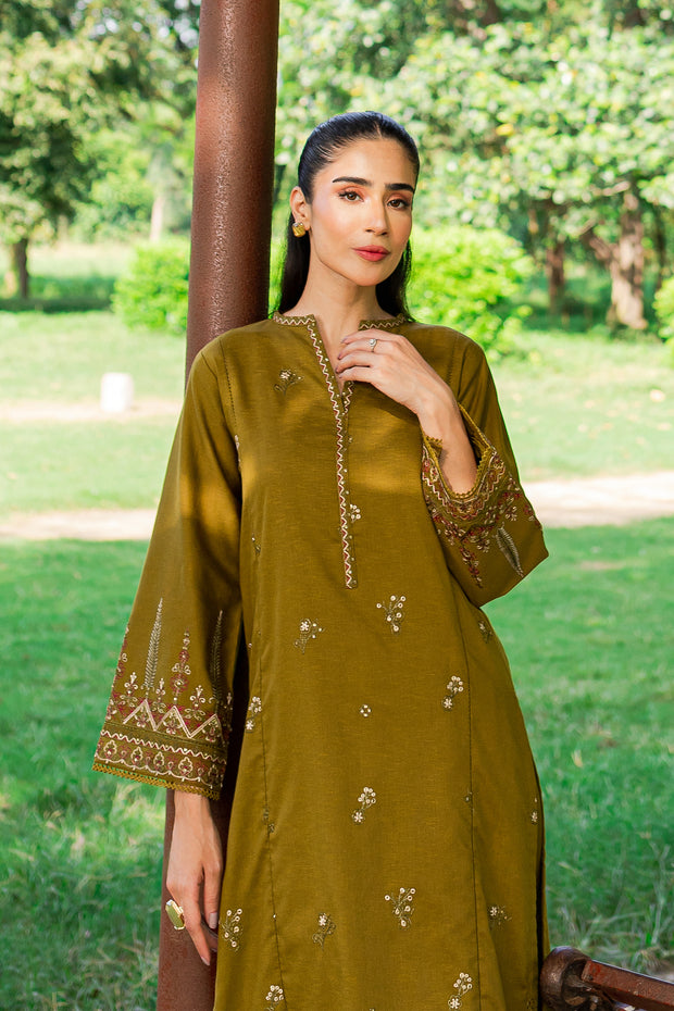 Green Gage 2Pc - Embroidered Karandi Dress - BATIK