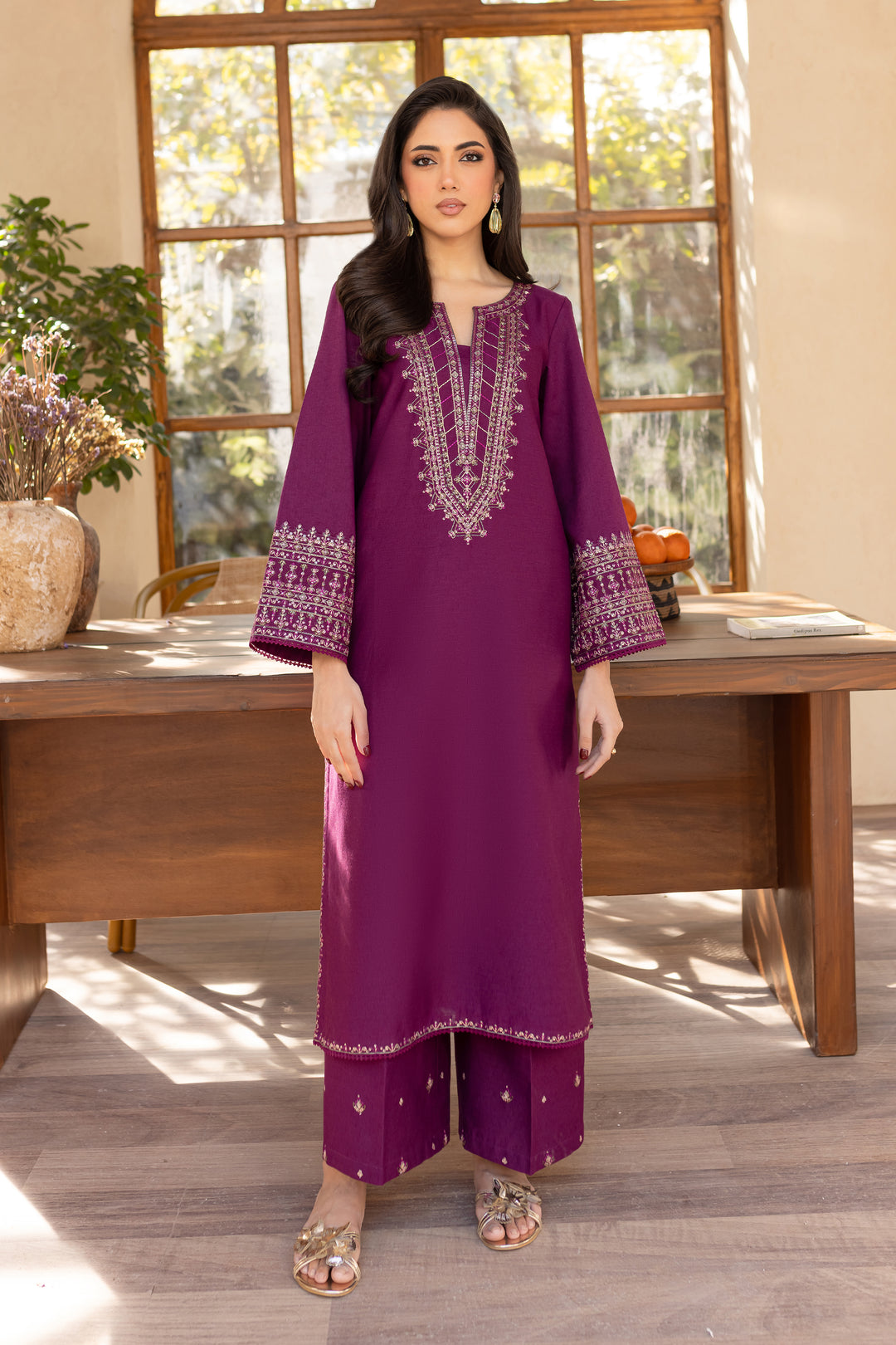 Vinho 2Pc - Embroidered Karandi Dress - BATIK